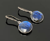 Natural Labradorite Earrings, Pave Diamond Earrings, Sterling Silver Gemstone Earrings, Gifts for Her