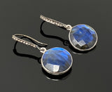 Natural Labradorite Earrings, Pave Diamond Earrings, Sterling Silver Gemstone Earrings, Gifts for Her