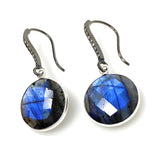 Natural Labradorite Earrings, Pave Diamond Earrings, Sterling Silver Gemstone Earrings, Gifts for Her