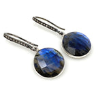 Natural Labradorite Earrings, Pave Diamond Earrings, Sterling Silver Gemstone Earrings, Gifts for Her