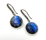 Natural Labradorite Earrings, Pave Diamond Earrings, Sterling Silver Gemstone Earrings, Gifts for Her