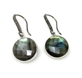 Natural Labradorite Earrings, Pave Diamond Earrings, Sterling Silver Gemstone Earrings, Gifts for Her