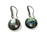 Natural Labradorite Earrings, Pave Diamond Earrings, Sterling Silver Gemstone Earrings, Gifts for Her