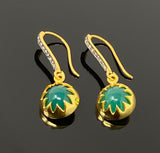 Green Onyx Pave Diamond Earrings, 14K Gold Plated over Sterling Silver Gemstone Earrings, Gifts for Her