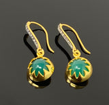 Green Onyx Pave Diamond Earrings, 14K Gold Plated over Sterling Silver Gemstone Earrings, Spiritual Healing Crystal Chakra Jewelry Gifts