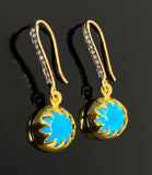 Howlite Turquoise Pave Diamond Earrings, 14K Gold Plated over Sterling Silver Gemstone Earrings, Gifts for Her