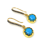 Howlite Turquoise Pave Diamond Earrings, 14K Gold Plated over Sterling Silver Gemstone Earrings, Gifts for Her