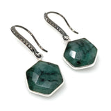 Genuine Emerald Earrings, Pave Diamond Earrings, Sterling Silver Gemstone Earrings, Gifts for Her