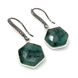 Genuine Emerald Earrings, Pave Diamond Earrings, Sterling Silver Gemstone Earrings, Gifts for Her