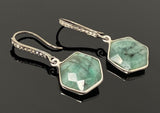 Genuine Emerald Earrings, Pave Diamond Earrings, Sterling Silver Gemstone Earrings, Gifts for Her