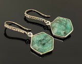 Genuine Emerald Earrings, Pave Diamond Earrings, Sterling Silver Gemstone Earrings, Gifts for Her