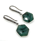 Genuine Emerald Earrings, Pave Diamond Earrings, Sterling Silver Gemstone Earrings, Gifts for Her
