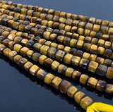 Natural Tiger Eye Gemstone Beads, Tigers Eye Faceted 3D Cube Box Beads, Bulk Wholesale Beads, Jewelry Supplies, 9" Strand