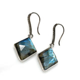 Natural Labradorite Earrings, Pave Diamond Earrings, Sterling Silver Gemstone Earrings, Gifts for Her
