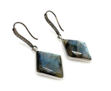 Natural Labradorite Earrings, Pave Diamond Earrings, Sterling Silver Gemstone Earrings, Gifts for Her