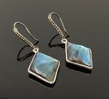 Natural Labradorite Earrings, Pave Diamond Earrings, Sterling Silver Gemstone Earrings, Gifts for Her