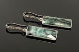 Genuine Emerald Bar Earrings, Pave Diamond Earrings, Sterling Silver Gemstone Bar Earrings, Gifts for Her