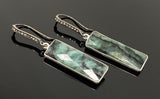 Genuine Emerald Bar Earrings, Pave Diamond Earrings, Sterling Silver Gemstone Bar Earrings, Gifts for Her