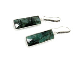 Genuine Emerald Bar Earrings, Pave Diamond Earrings, Sterling Silver Gemstone Bar Earrings, Gifts for Her