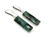 Genuine Emerald Bar Earrings, Pave Diamond Earrings, Sterling Silver Gemstone Bar Earrings, Gifts for Her