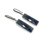 Genuine Blue Sapphire Bar Earrings, Pave Diamond Earrings, Sterling Silver Gemstone Earrings, Gifts for Her