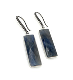 Genuine Blue Sapphire Bar Earrings, Pave Diamond Earrings, Sterling Silver Gemstone Earrings, Gifts for Her