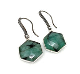 Genuine Emerald Earrings, Pave Diamond Earrings, Sterling Silver Gemstone Earrings, Gifts for Her
