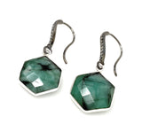Genuine Emerald Earrings, Pave Diamond Earrings, Sterling Silver Gemstone Earrings, Gifts for Her