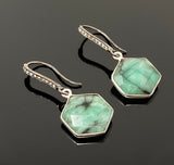 Genuine Emerald Earrings, Pave Diamond Earrings, Sterling Silver Gemstone Earrings, Gifts for Her