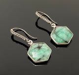 Genuine Emerald Earrings, Pave Diamond Earrings, Sterling Silver Gemstone Earrings, Gifts for Her