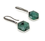 Genuine Emerald Earrings, Pave Diamond Earrings, Sterling Silver Gemstone Earrings, Gifts for Her