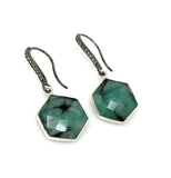 Genuine Emerald Earrings, Pave Diamond Earrings, Sterling Silver Gemstone Earrings, Gifts for Her