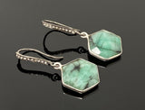 Genuine Emerald Earrings, Pave Diamond Earrings, Sterling Silver Gemstone Earrings, Gifts for Her