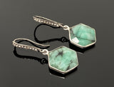 Genuine Emerald Earrings, Pave Diamond Earrings, Sterling Silver Gemstone Earrings, Gifts for Her
