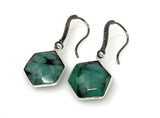 Genuine Emerald Earrings, Pave Diamond Earrings, Sterling Silver Gemstone Earrings, Gifts for Her