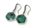 Genuine Emerald Earrings, Pave Diamond Earrings, Sterling Silver Gemstone Earrings, Gifts for Her