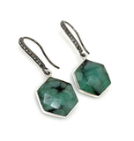 Genuine Emerald Earrings, Pave Diamond Earrings, Sterling Silver Gemstone Earrings, Gifts for Her