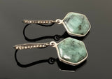Genuine Emerald Earrings, Pave Diamond Earrings, Sterling Silver Gemstone Earrings, Gifts for Her