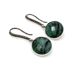 Genuine Emerald Earrings, Pave Diamond Earrings, Sterling Silver Gemstone Earrings, Gifts for Her