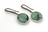 Genuine Emerald Earrings, Pave Diamond Earrings, Sterling Silver Gemstone Earrings, Gifts for Her
