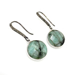 Genuine Emerald Earrings, Pave Diamond Earrings, Sterling Silver Gemstone Earrings, Gifts for Her
