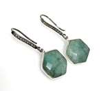 Genuine Emerald Earrings, Pave Diamond Earrings, Sterling Silver Gemstone Earrings, Gifts for Her