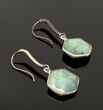 Genuine Emerald Earrings, Pave Diamond Earrings, Sterling Silver Gemstone Earrings, Gifts for Her