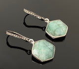 Genuine Emerald Earrings, Pave Diamond Earrings, Sterling Silver Gemstone Earrings, Gifts for Her