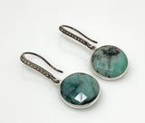 Genuine Emerald Earrings, Pave Diamond Earrings, Sterling Silver Gemstone Earrings, Gifts for Her