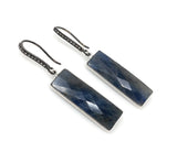 Genuine Blue Sapphire Bar Earrings, Pave Diamond Earrings, Sterling Silver Gemstone Earrings, Gifts for Her