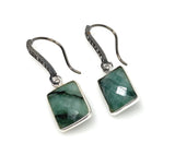 Genuine Emerald Earrings, Pave Diamond Earrings, Sterling Silver Gemstone Earrings, Gifts for Her