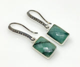 Genuine Emerald Earrings, Pave Diamond Earrings, Sterling Silver Gemstone Earrings, Gifts for Her