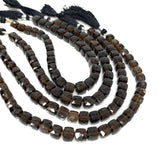 Natural Smoky Quartz Gemstone Beads, 3 D Cube Box Beads, Jewelry Supplies, Wholesale Bulk Beads, 7mm - 8mm, 8” Strand