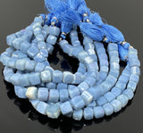 Blue Opal Gemstone Beads, 3D Cube Box Beads, Peruvian Blue Opal Beads, Wholesale Bulk Beads, 7.5” Strand